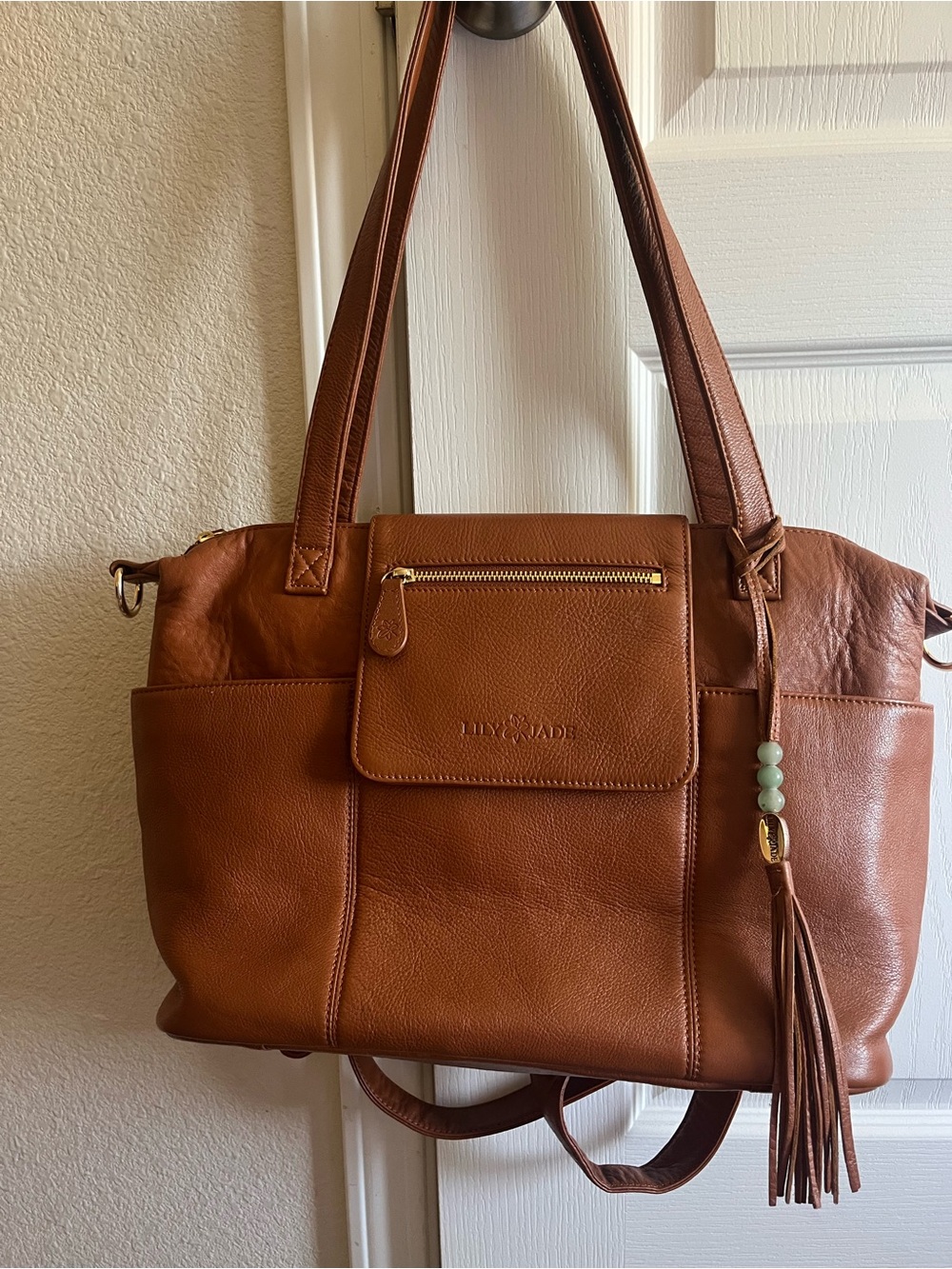 Lily Jade Madeline Leather Shoulder Tote with Tassel Charm